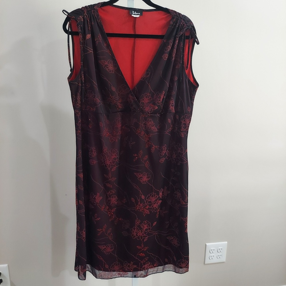 Taboo Womens Red Floral Mesh Sleeveless Dress Y2k Whimsigoth Grunge 90s Vampy